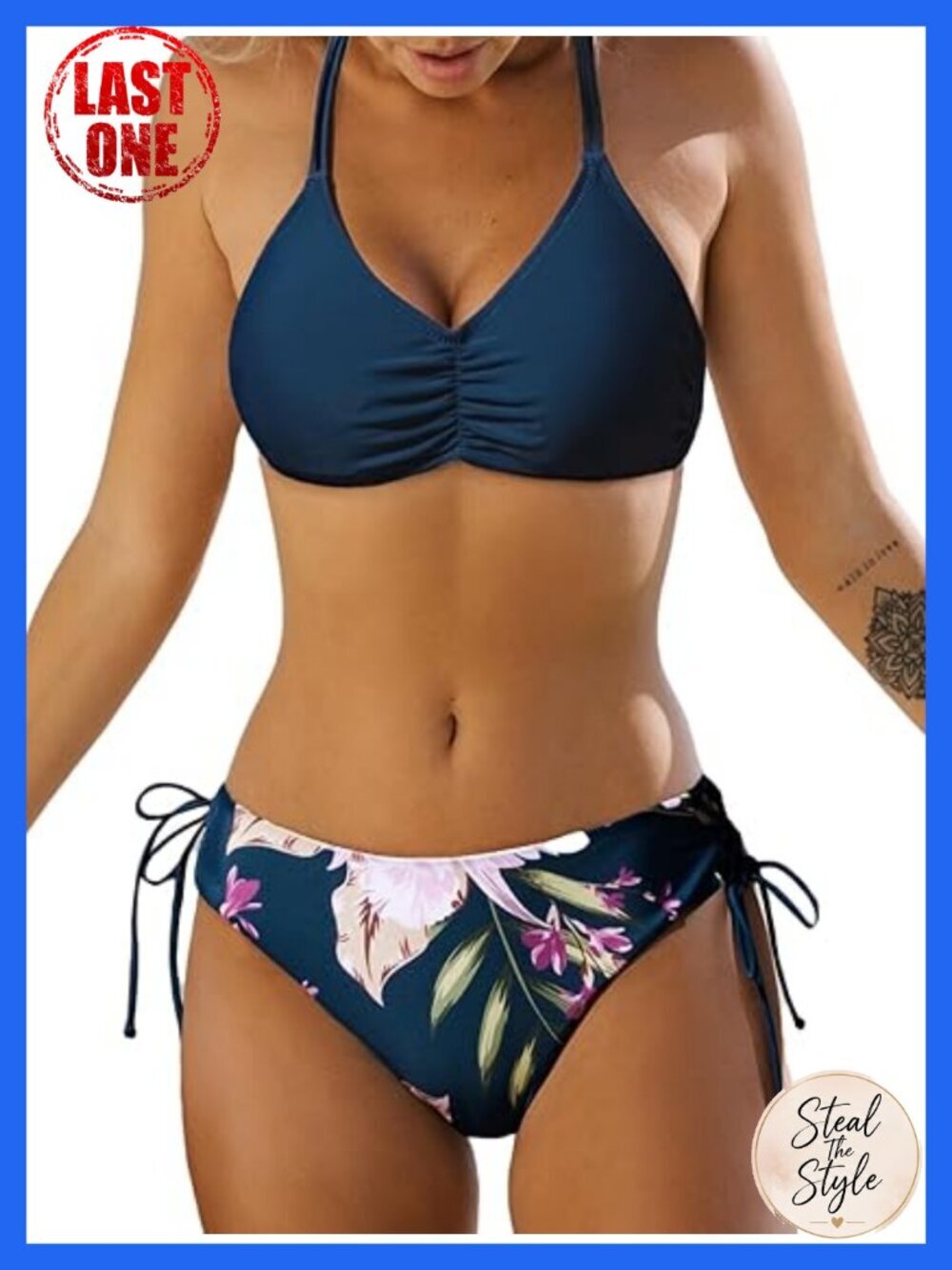Women's 2 Piece Bikini Set Back Braided Straps with Reversible Bottom